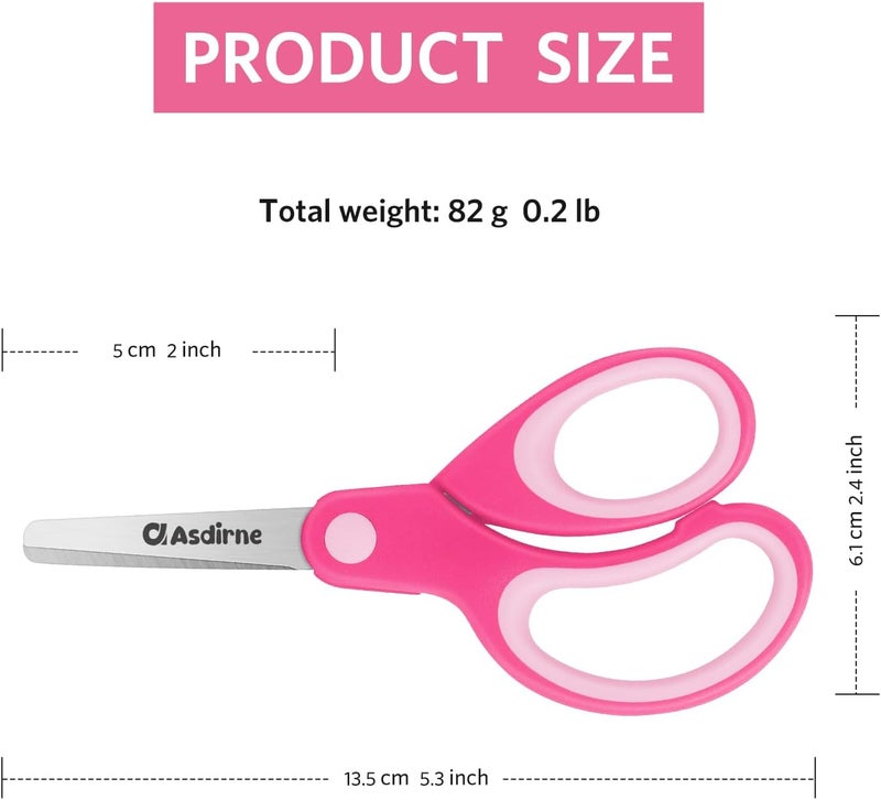 Asdirne Left Kids Scissors, Safety Children Scissors with Blunt Tip Stainless Steel Blades and Soft Grip, Great for Home and School, Assorted Color, 13.5cm, 3 Pack - Image 4